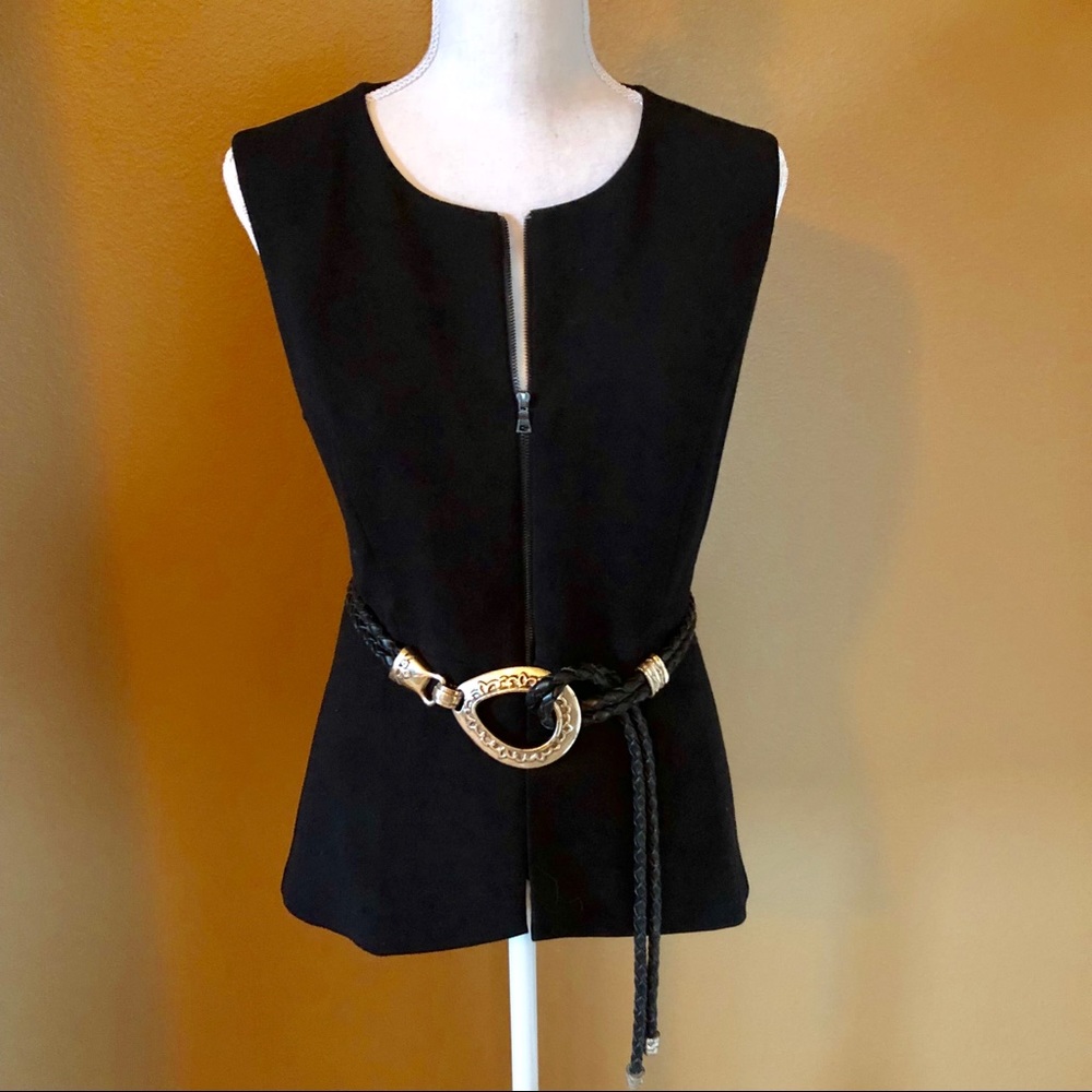 Carmen Marc Valvo Black Zip Up Vest